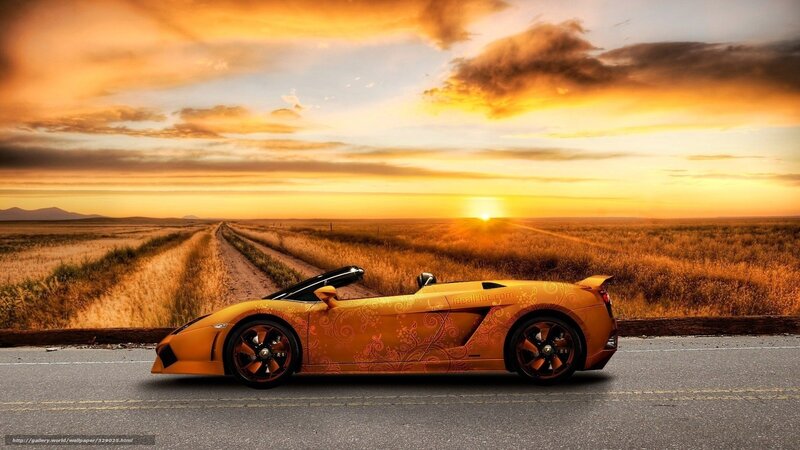 Yellow Sports Car — Orange, Dramatic, Sunset, Photograph