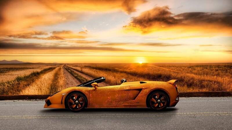Yellow Sports Car — Orange, Dramatic, Sunset