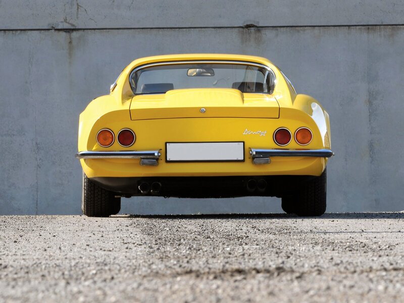 Yellow sports car rear view