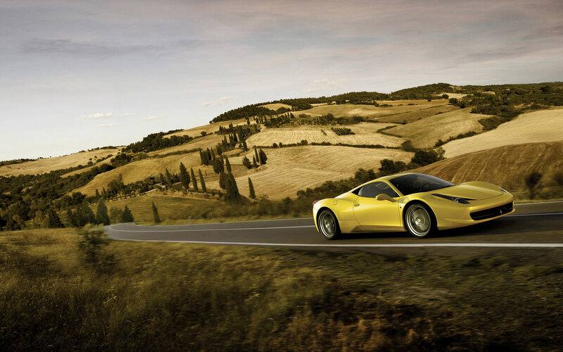 Yellow Sports Car — Serene, Afternoon, Photograph, Road