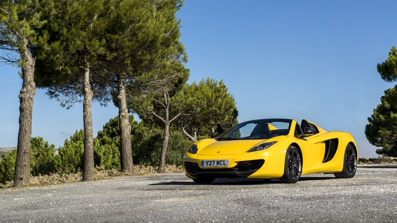 Yellow Sports Car — Serene, Afternoon, Photograph, Trees, Road