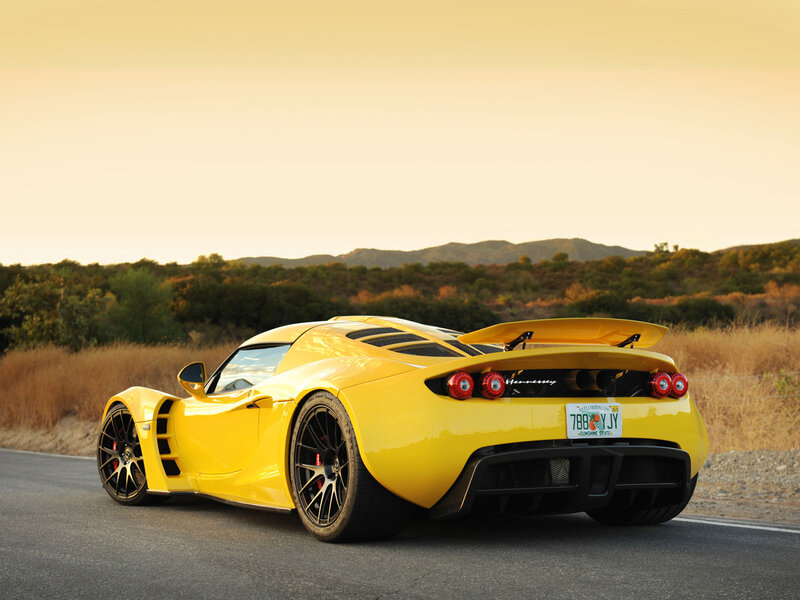 Yellow Sports Car — Serene, Sunset, Photograph, Road, Mountains