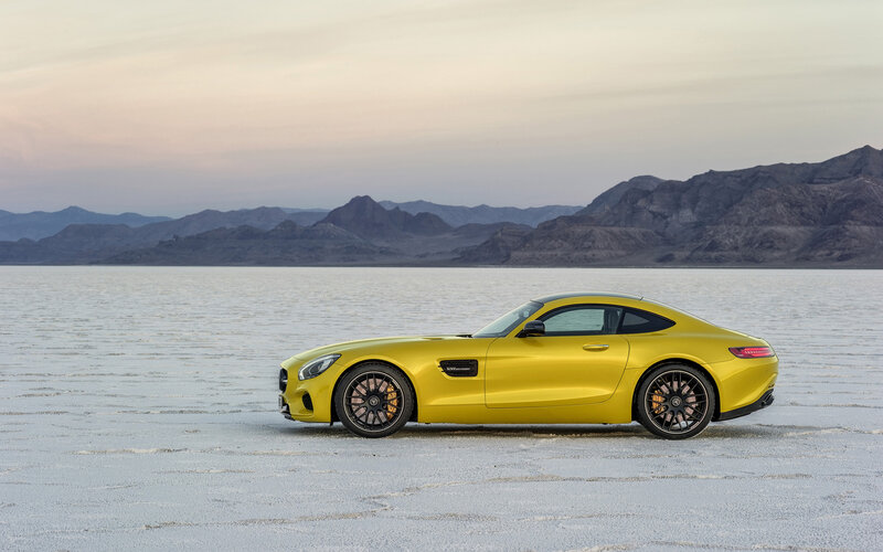 Yellow Sports Car — Serene, Sunset, Photograph, Salt Flat
