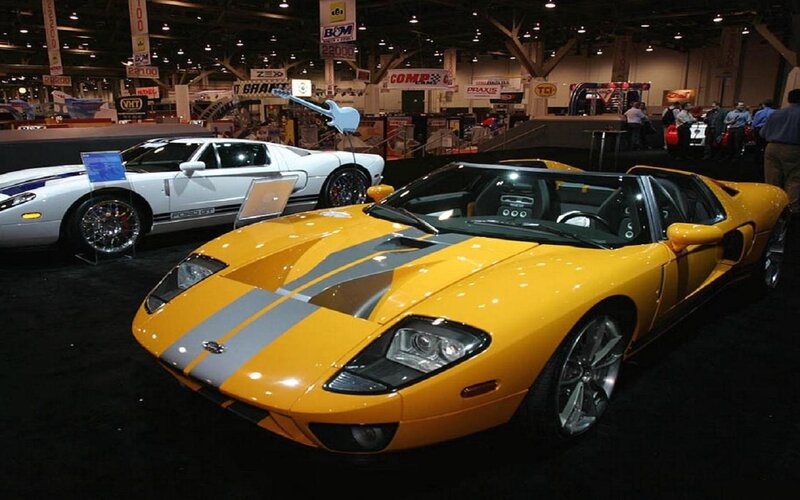 Yellow Sports Car — Showroom, Photograph, White Sports Car