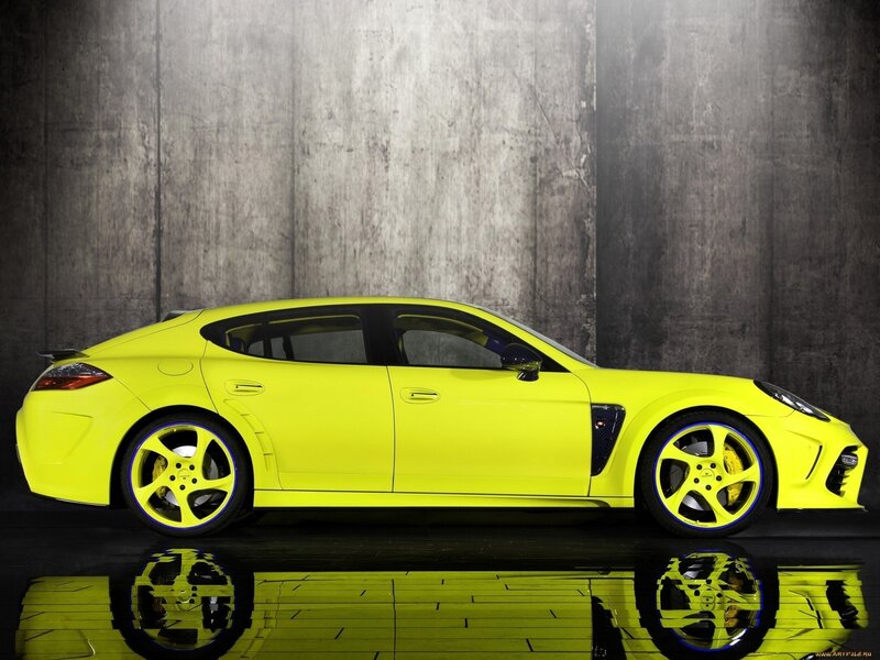 Yellow sports car side view