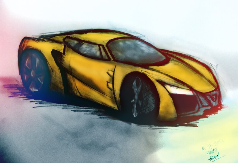 yellow sports car sketch