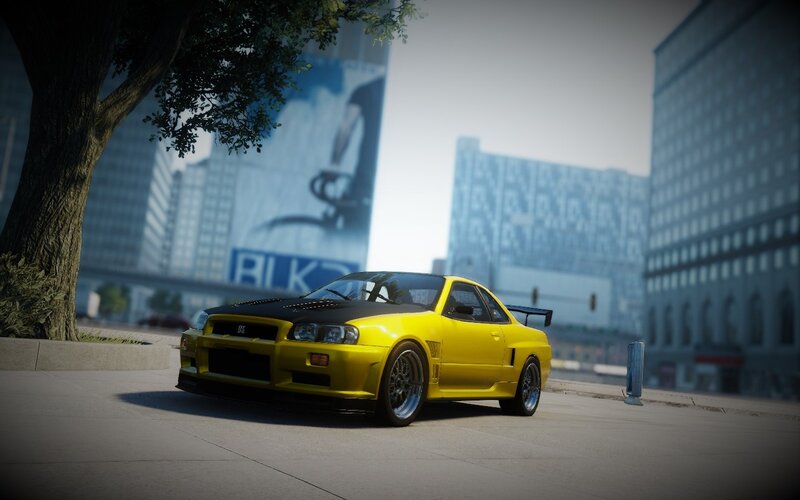 Yellow Sports Car — Urban, Afternoon, 3d Render, Tree