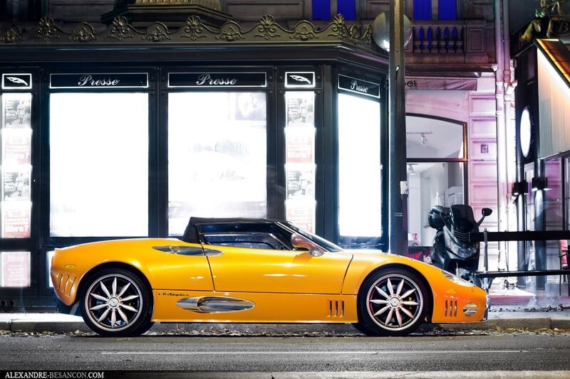 Yellow Sports Car — Urban, Night, Photograph, Newsstand