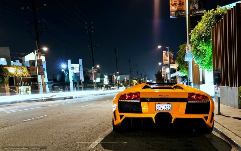 Yellow Sports Car — Urban, Night, Photograph
