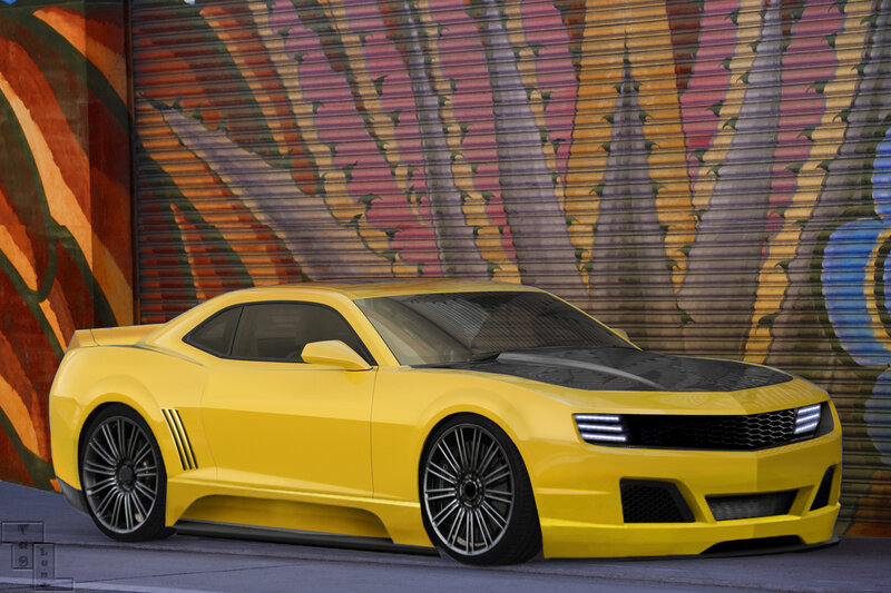 Yellow sports car with graffiti