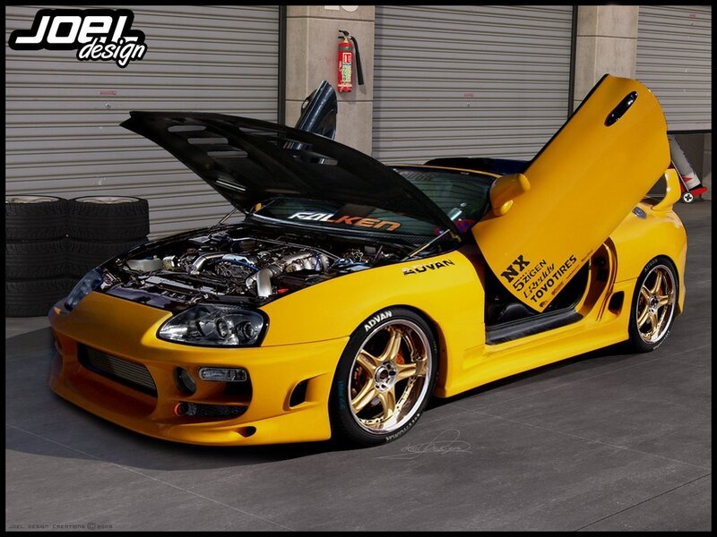 yellow sports car with open doors