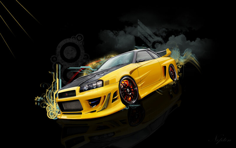 yellow sports car with smoke