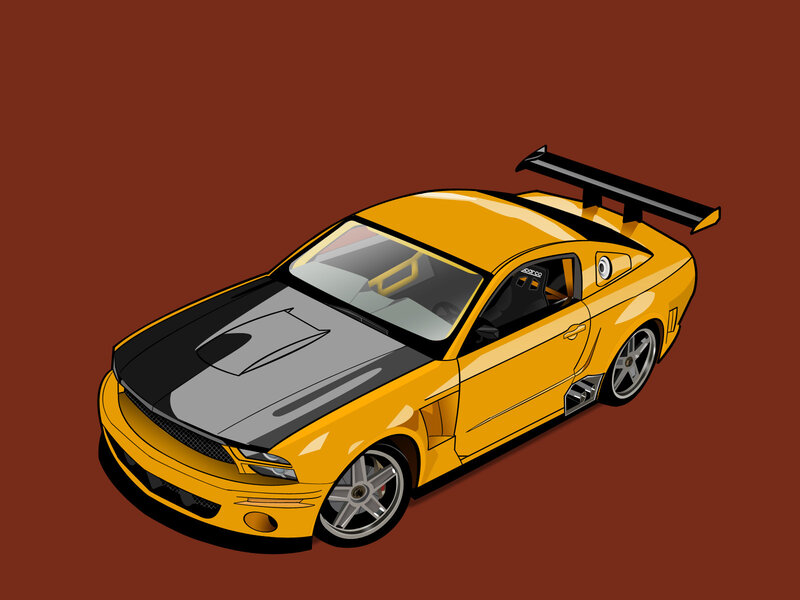 yellow sports car with spoiler