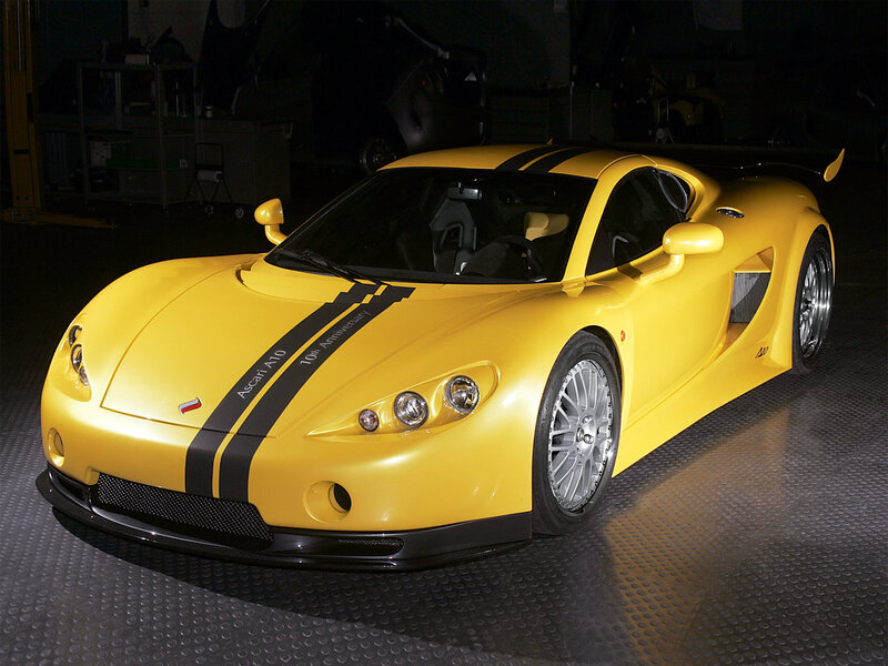 Yellow sports car with stripes