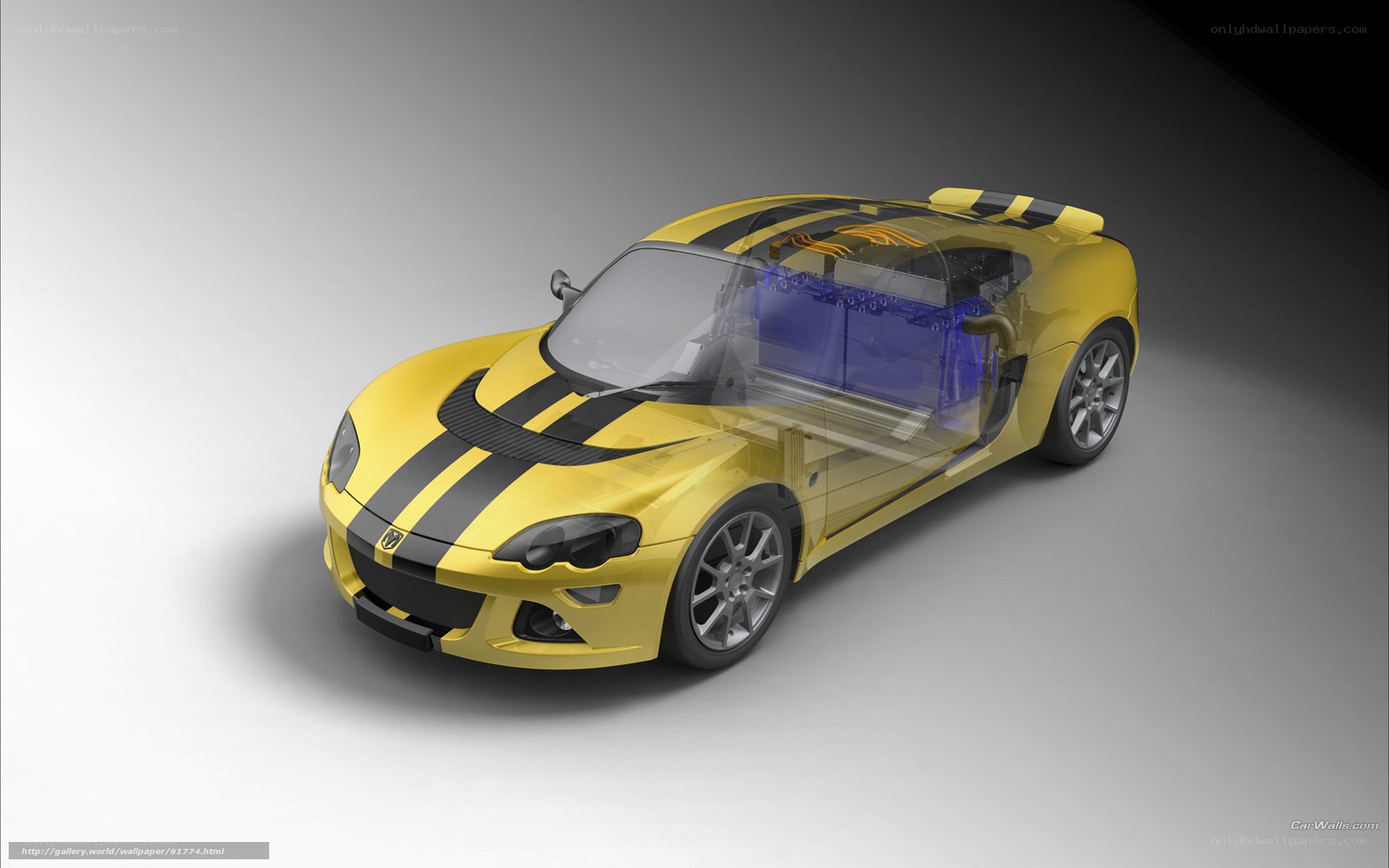 Yellow sports car with transparent body