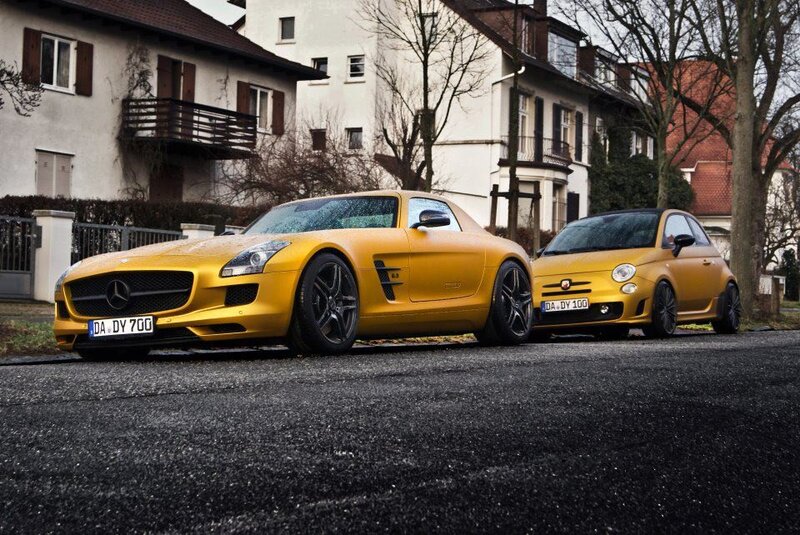 Yellow sports cars on a street
