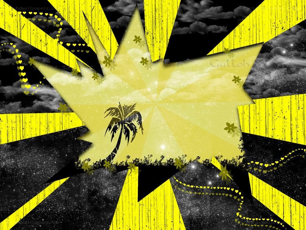 yellow starburst with palm tree