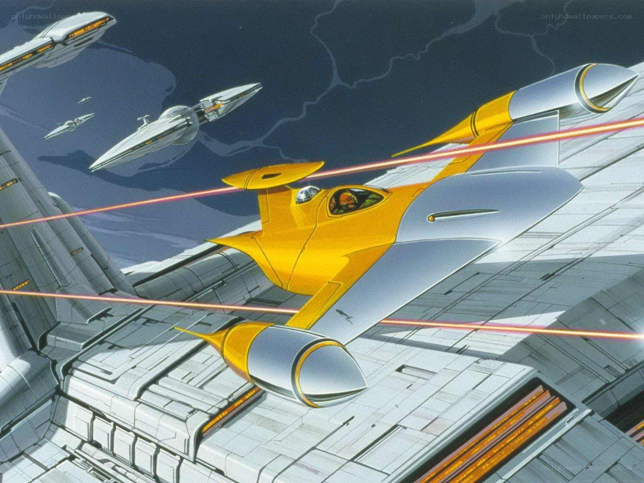 Yellow starfighter in battle