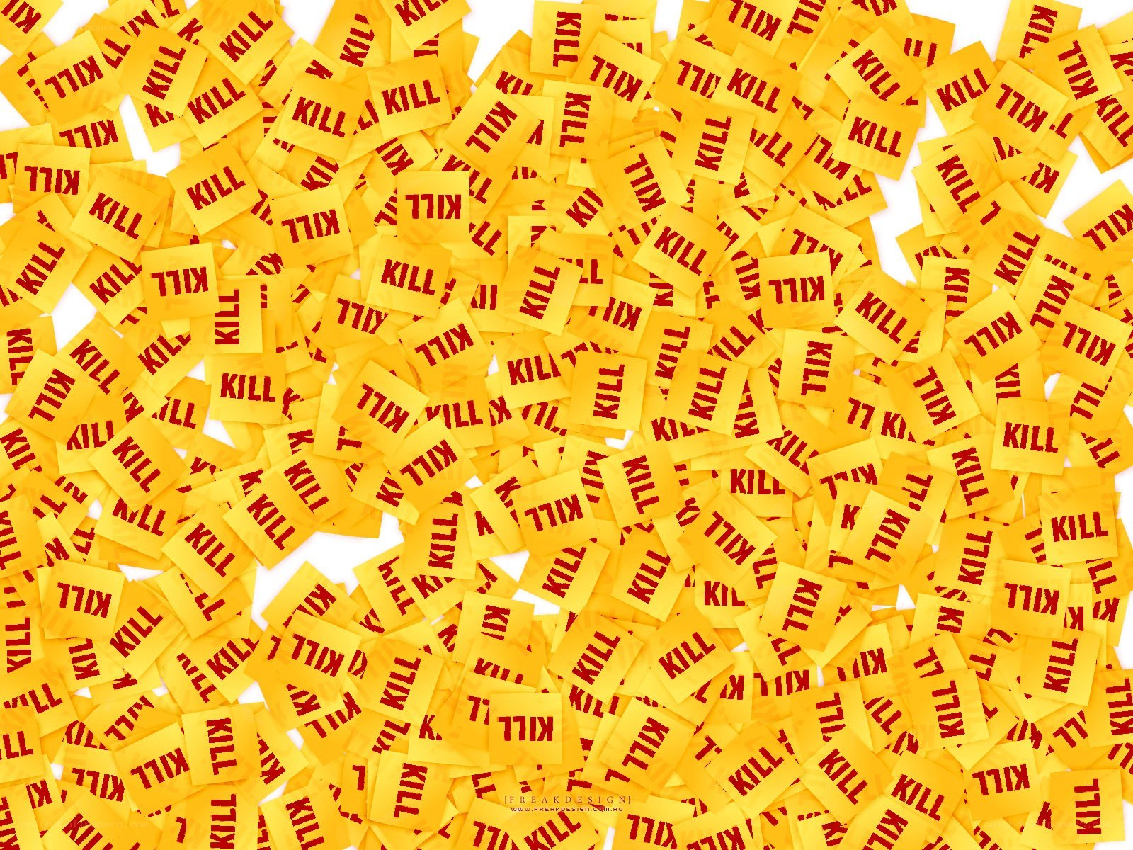 yellow stickers with 'kill' text