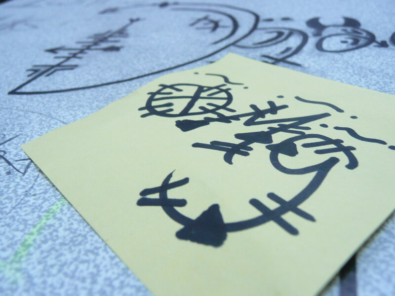 yellow sticky note with doodles