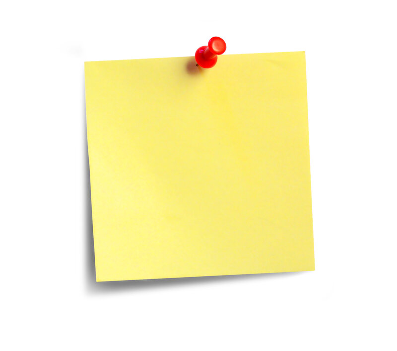 yellow sticky note with red pin