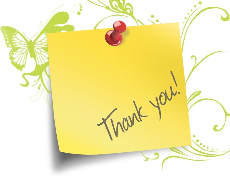 yellow sticky note with thank you