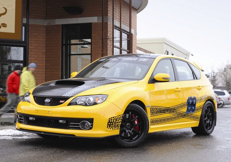 Yellow Subaru WRX STI race car