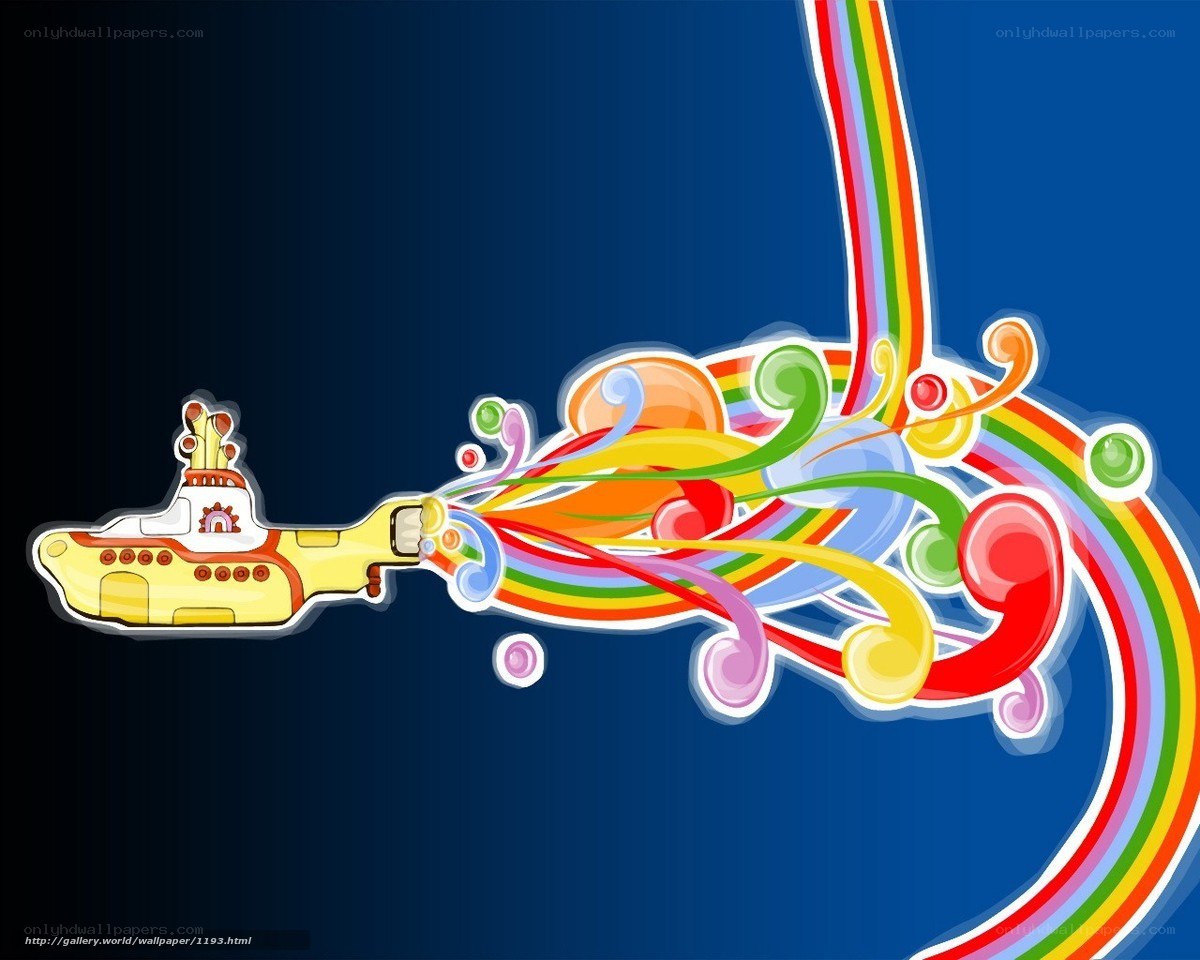 Yellow submarine with rainbow swirls