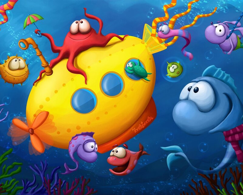 Yellow Submarine with Sea Creatures