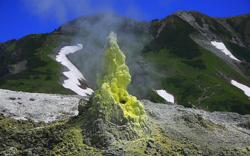 Yellow sulfur formation on mountain