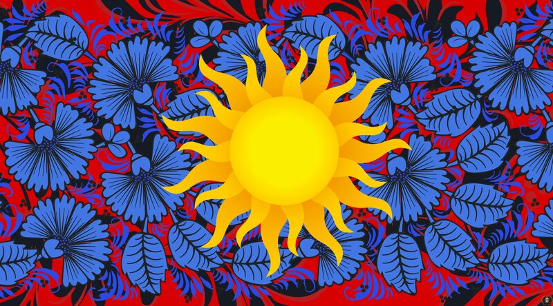 Yellow Sun on Floral Pattern