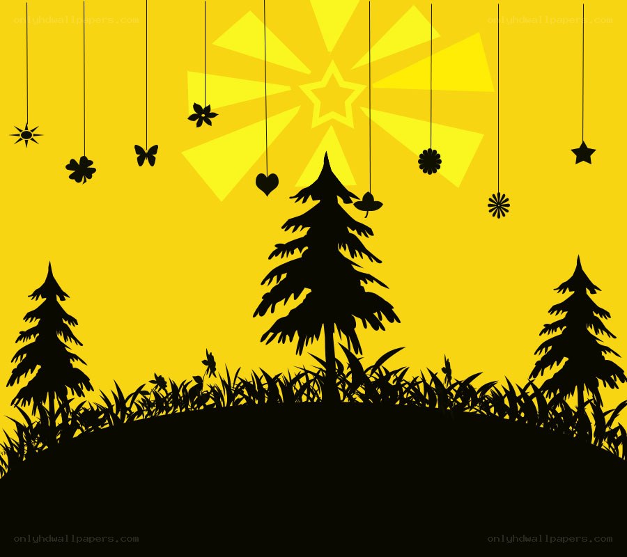 yellow sunset with silhouettes