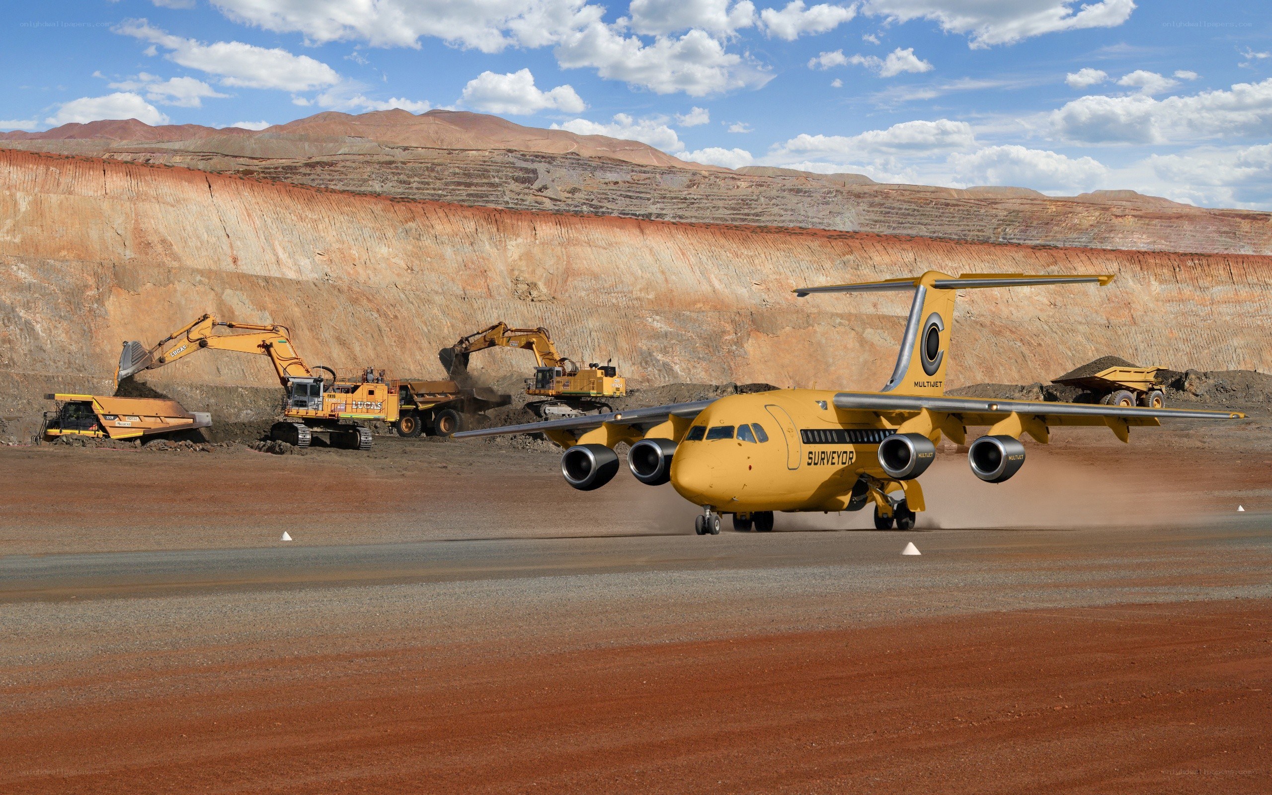 Yellow survey plane at mine site
