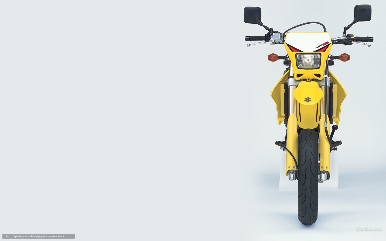 Yellow Suzuki motorcycle front view