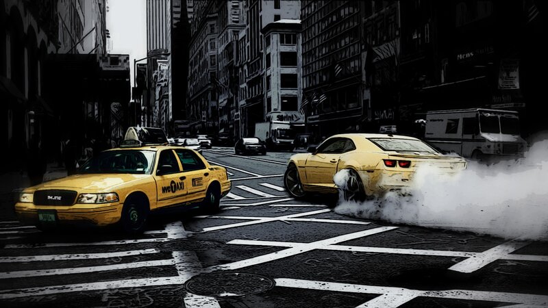 Yellow Taxi and Car