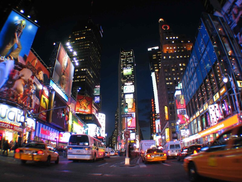 Yellow Taxi Cabs — Busy, Night, Photograph