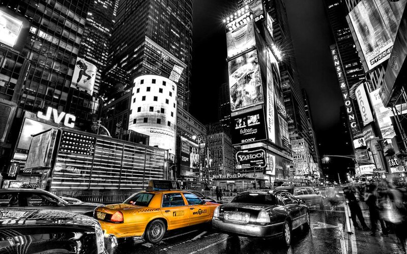Yellow Taxi in City — Black, Dramatic