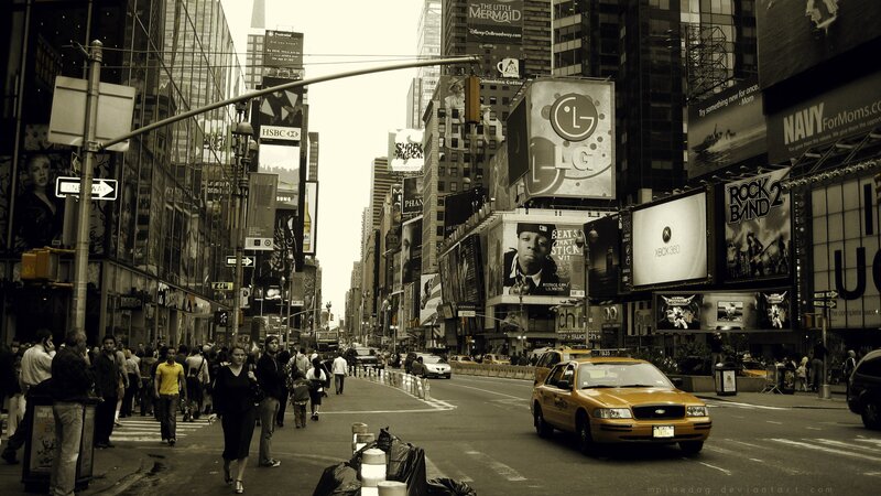Yellow Taxi in City Street — Brown