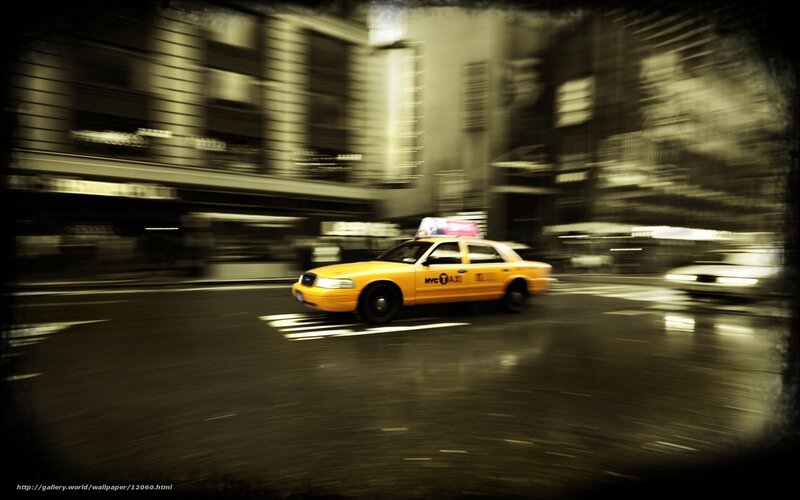 Yellow taxi in motion