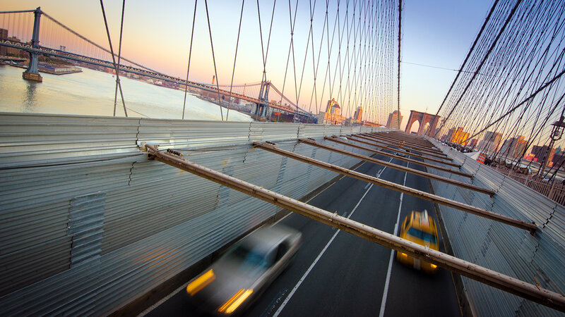 Yellow Taxi on Bridge
