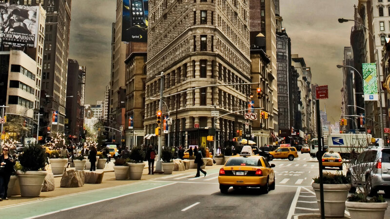 Yellow Taxi on City Street — Dramatic, Afternoon, Photograph