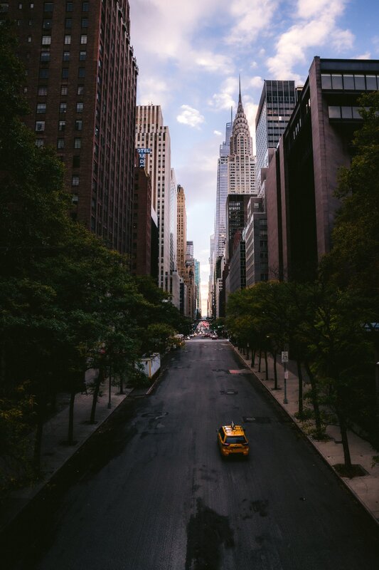 Yellow Taxi on Street — Dramatic, Afternoon