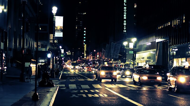Yellow Taxis at Night