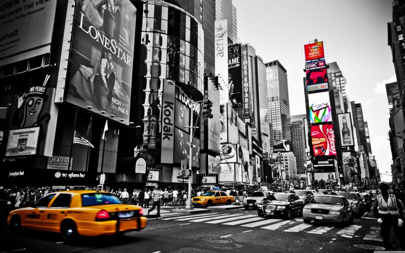 Yellow Taxis in City — Black, Busy, Afternoon