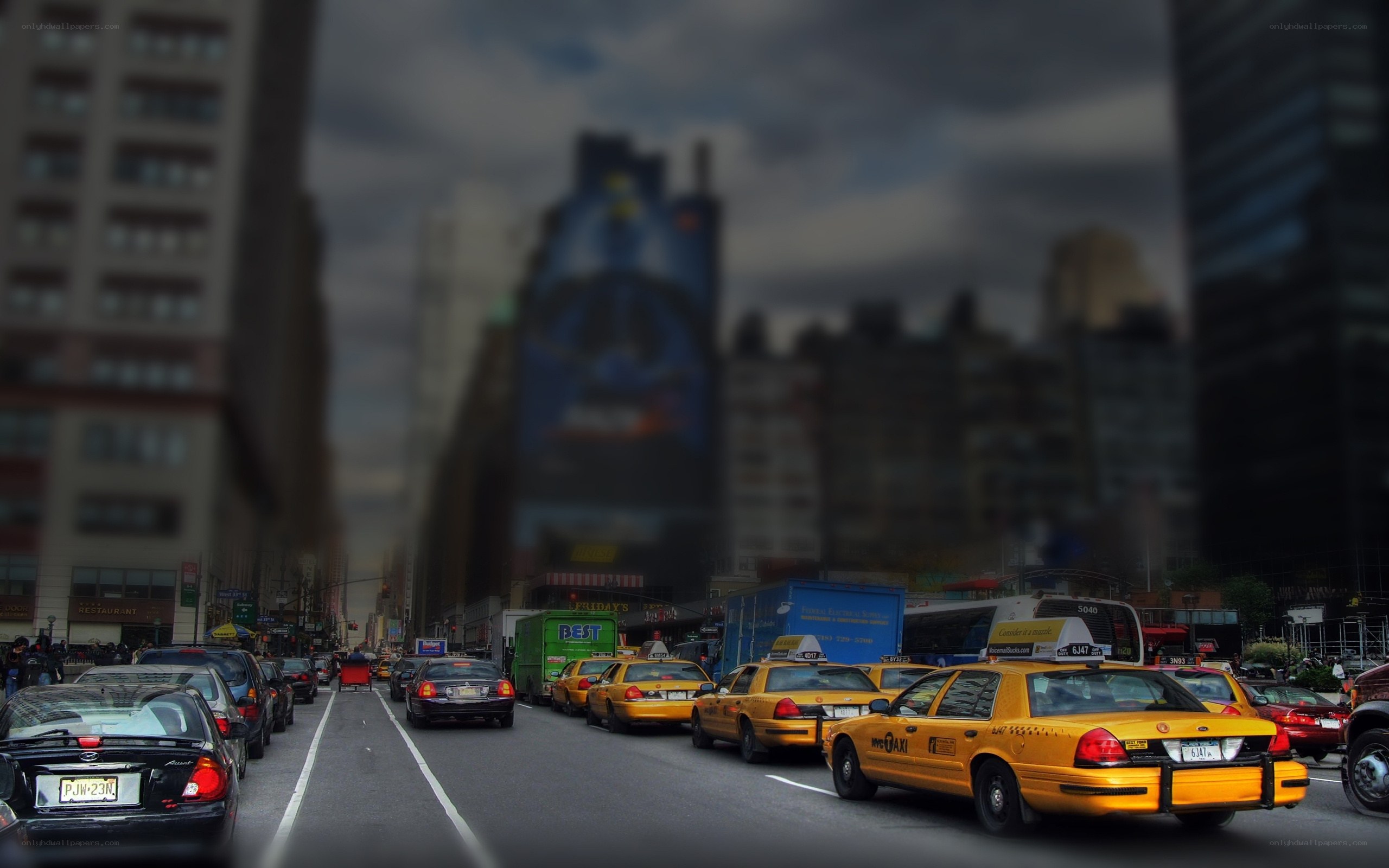 Yellow taxis in city traffic