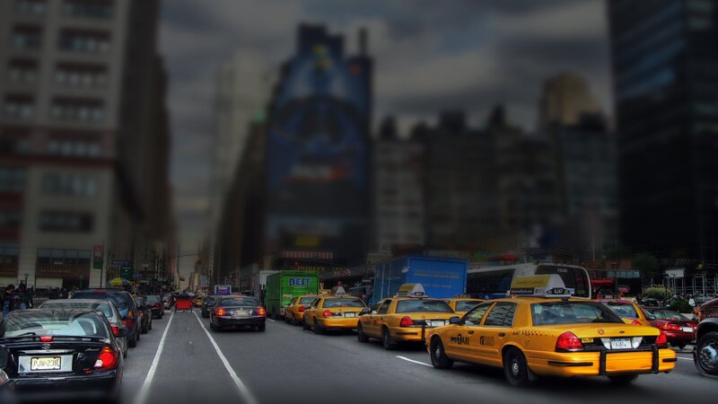 Yellow Taxis in Traffic — Dramatic, Afternoon