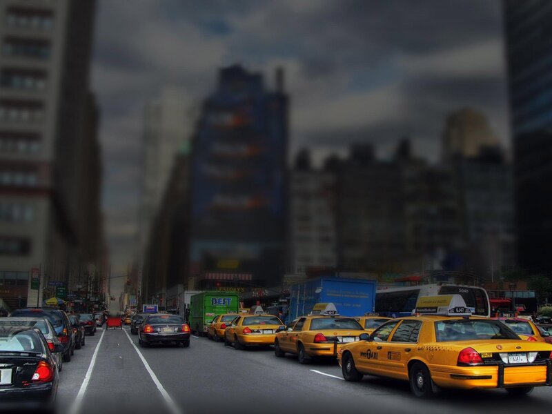 Yellow Taxis in Traffic — Dramatic