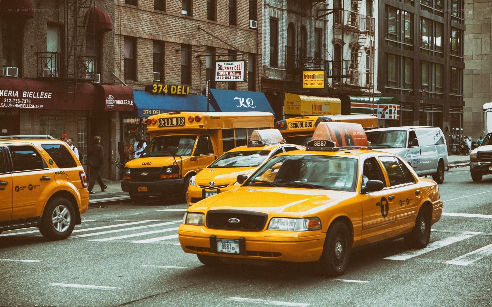 Yellow taxis on a city street