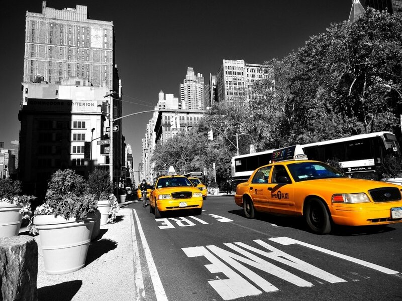 Yellow Taxis on City Street