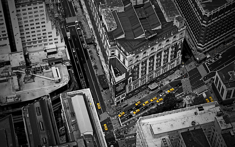 Yellow Taxis on Street — Black